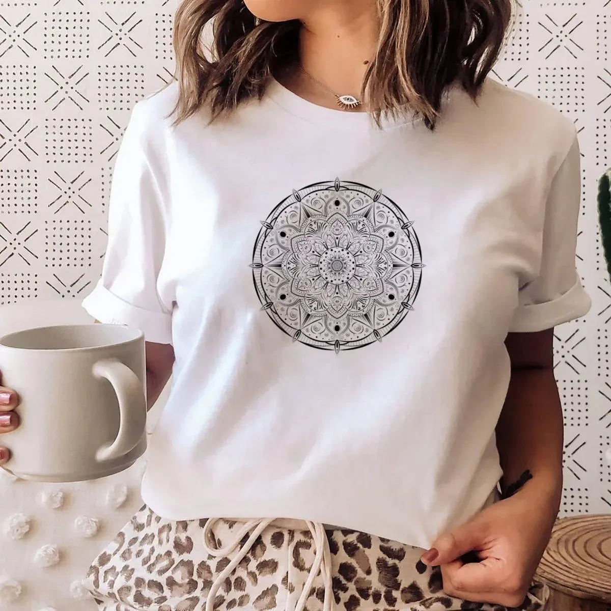 Mandala Flower T-shirt, Mandala Shirt, Womens Boho Tee, Bohemian Casual T Shirt Women, Mandala Gift for Her, Lounge Wear Tshirt, Hippie Top