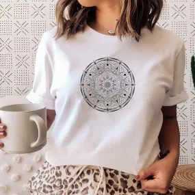 Mandala Flower T-shirt, Mandala Shirt, Womens Boho Tee, Bohemian Casual T Shirt Women, Mandala Gift for Her, Lounge Wear Tshirt, Hippie Top