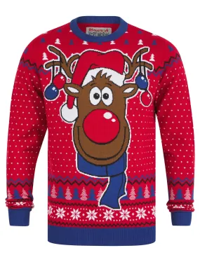 Men's Baubolf Motif Novelty Knitted Christmas Jumper in George Red - Merry Christmas
