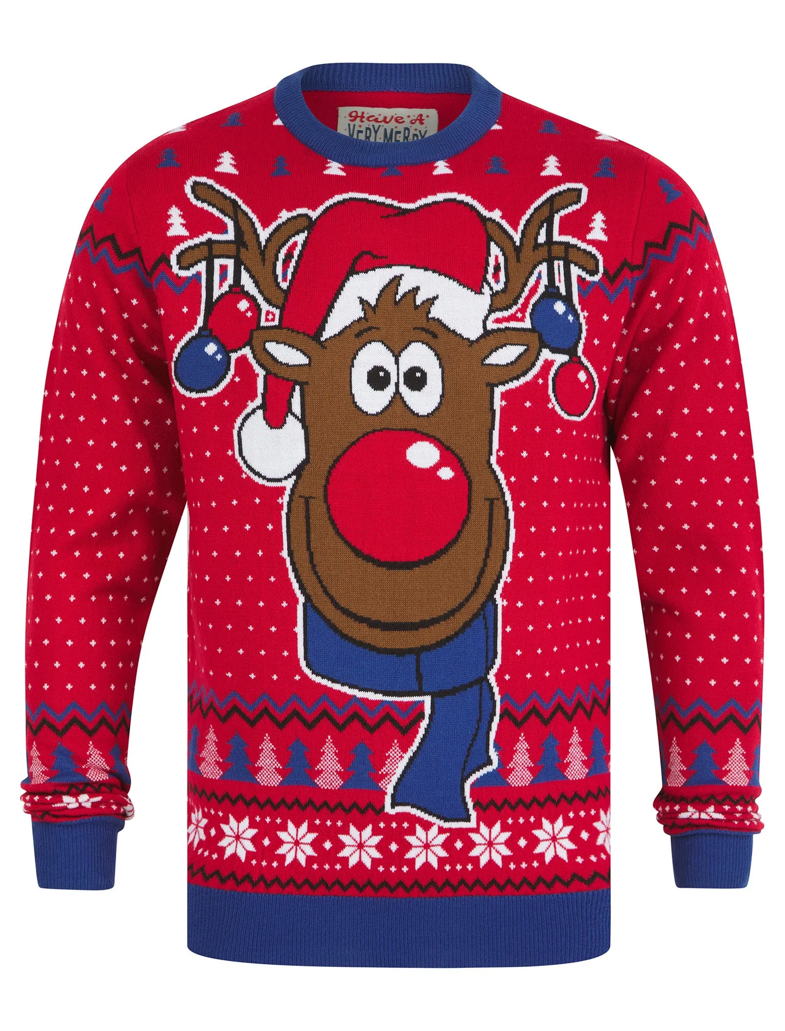 Men's Baubolf Motif Novelty Knitted Christmas Jumper in George Red - Merry Christmas