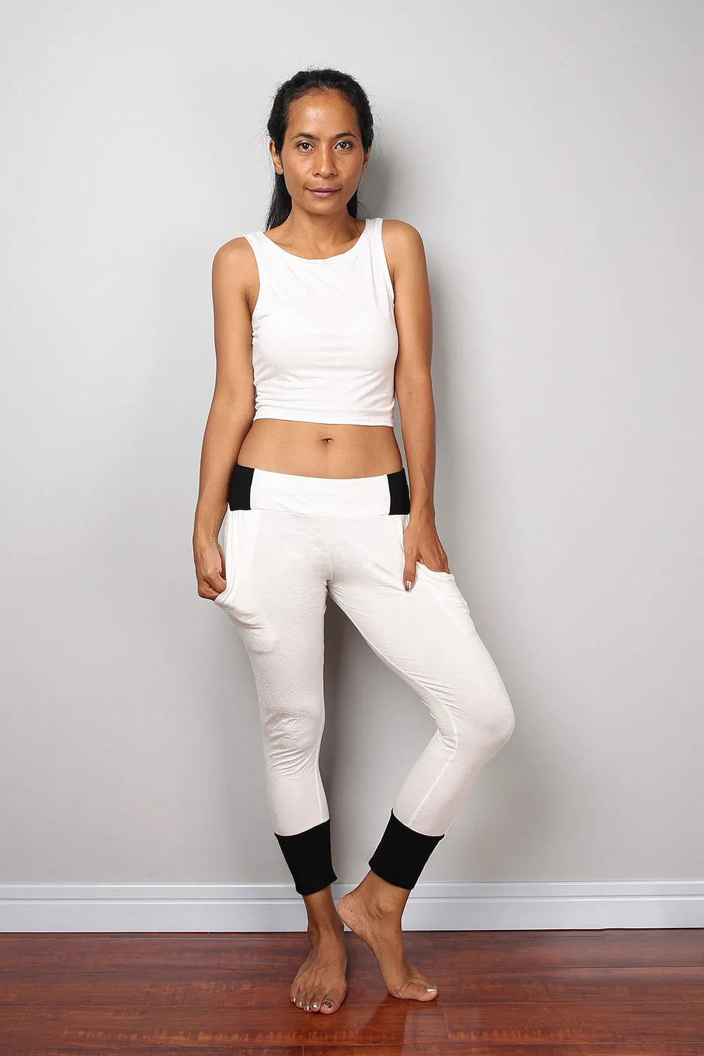 Off white pants / off white yoga pants / semi long white pants : Urban Chic Collection no 39