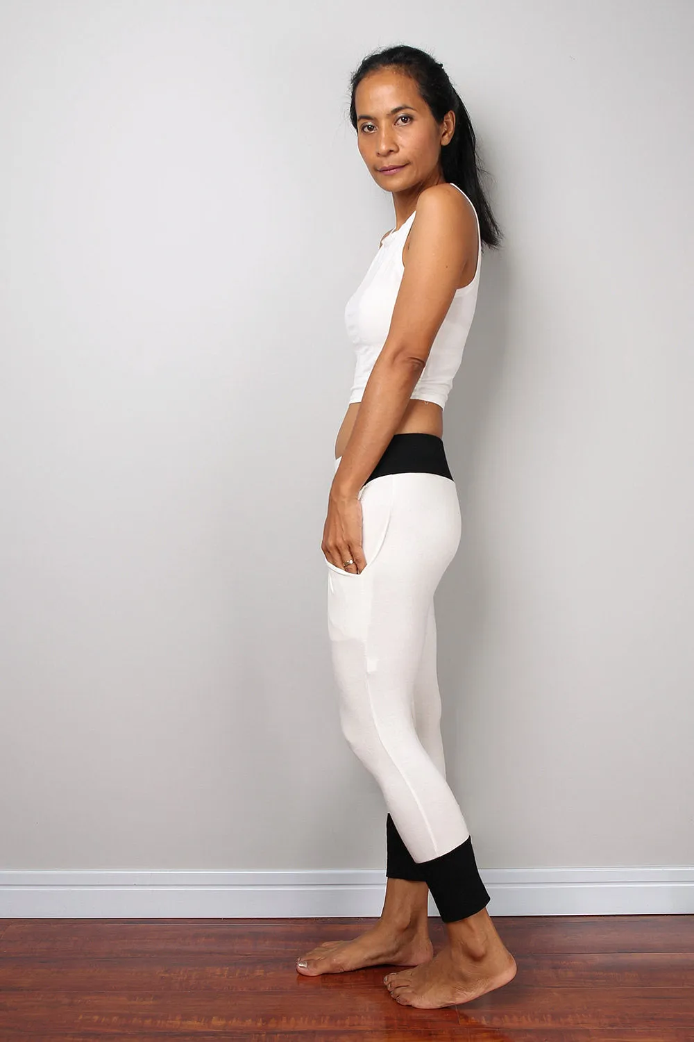 Off white pants / off white yoga pants / semi long white pants : Urban Chic Collection no 39
