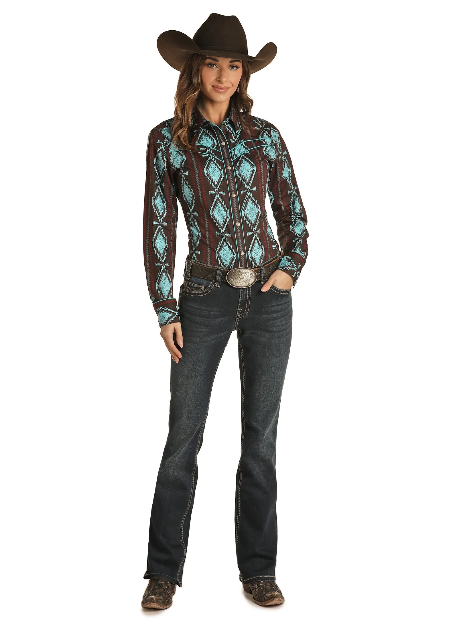 Panhandle Slim® Women's Aztec Print Long Sleeve Snap Front Western Shirt