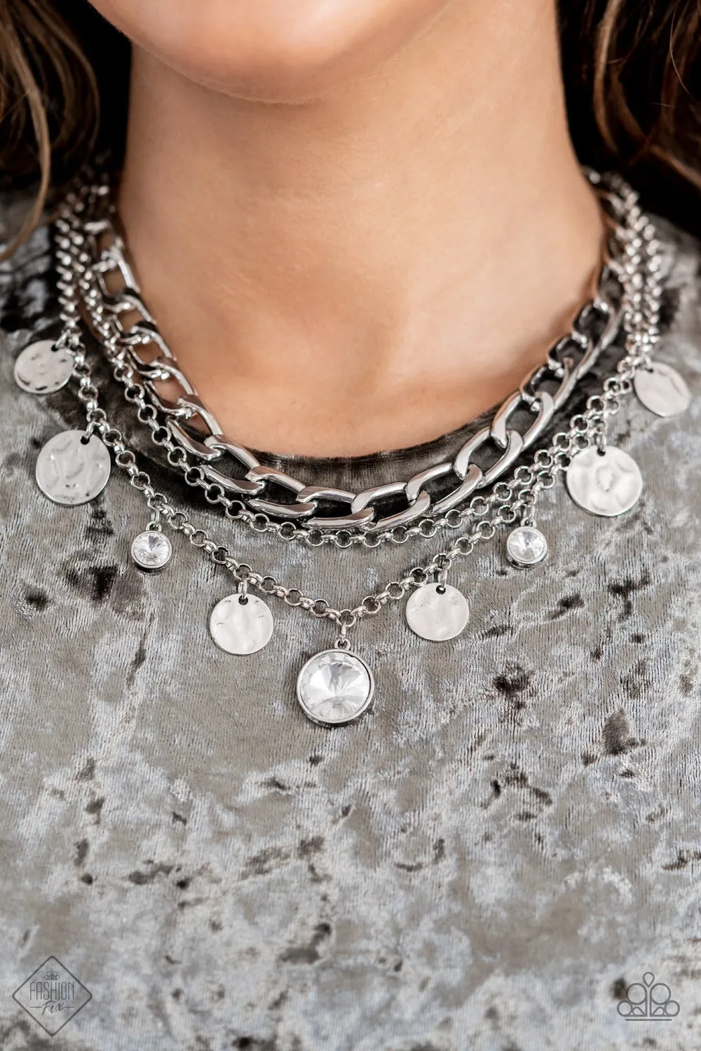 Paparazzi September 2022 Fashion Fix-Industrial Noise - White Necklace