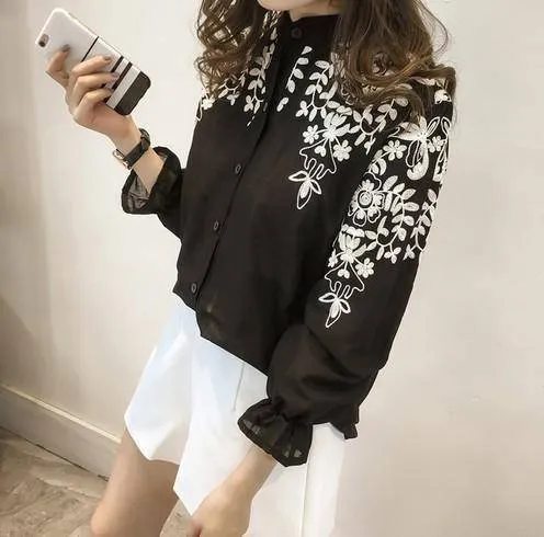 Plus Size - Embroidery Blouse Shirt Cotton Linen (US 8-20)