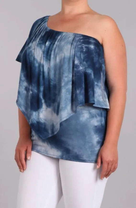 Plus Top Tie Dye Off Shoulder One Bohemian Boho Sexy Blue Casual