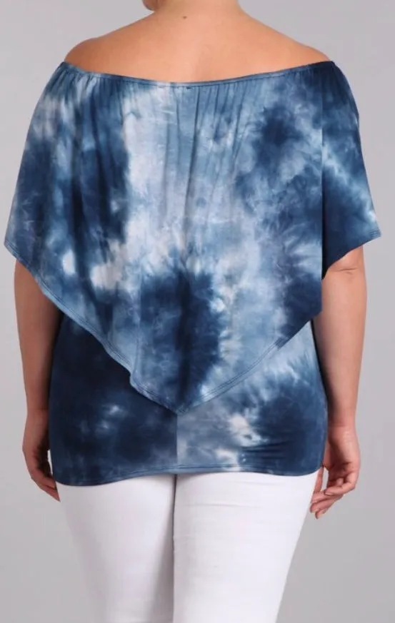 Plus Top Tie Dye Off Shoulder One Bohemian Boho Sexy Blue Casual