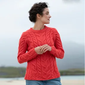 Red Merino Wool Crew Neck Irish Jumper