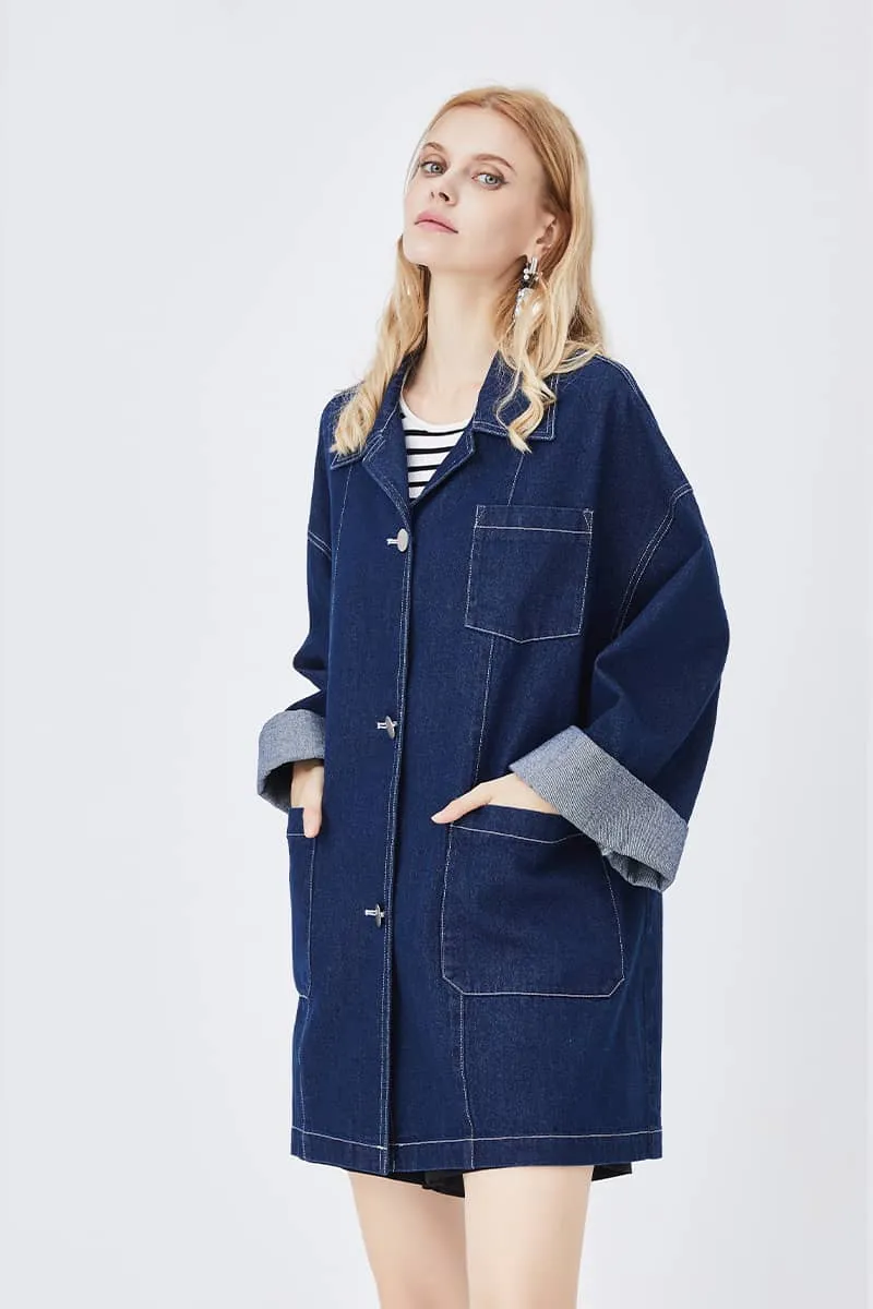 Retro Casual Blue Loose Straight Coat denim jacket women