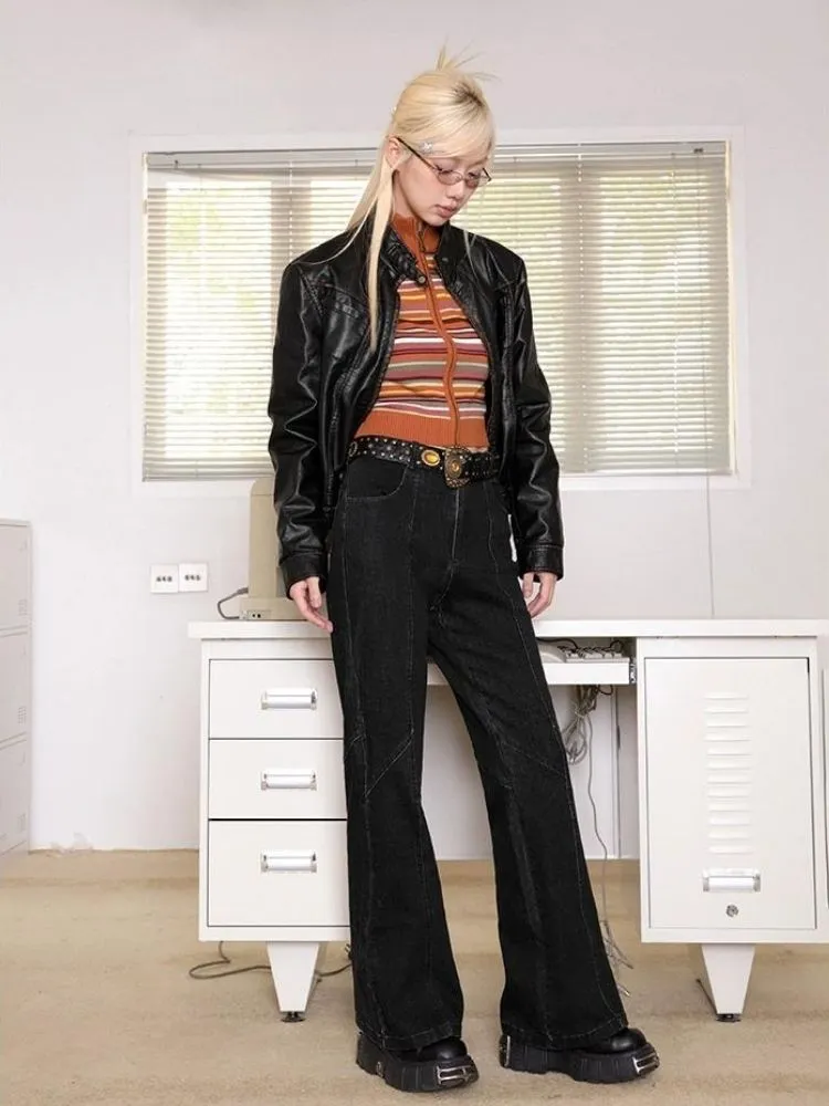 Retro modern black split jeans【s0000003504】