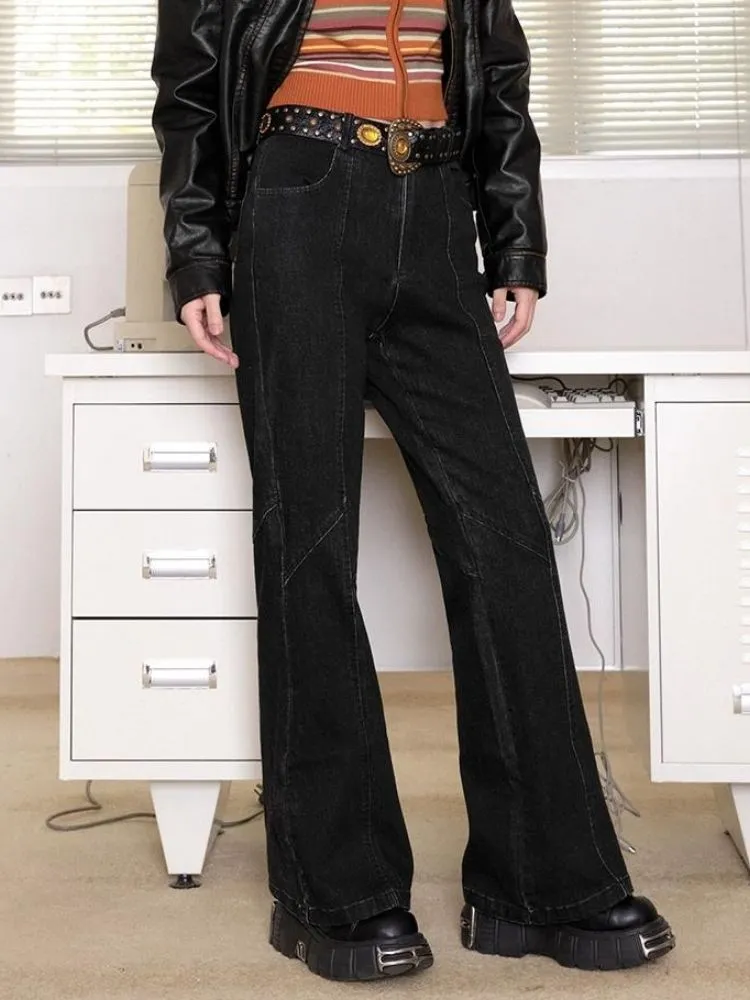 Retro modern black split jeans【s0000003504】