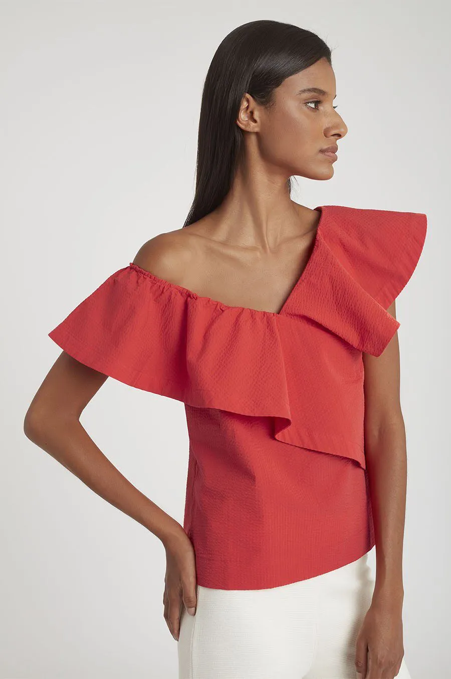 Seersucker Flounce Top