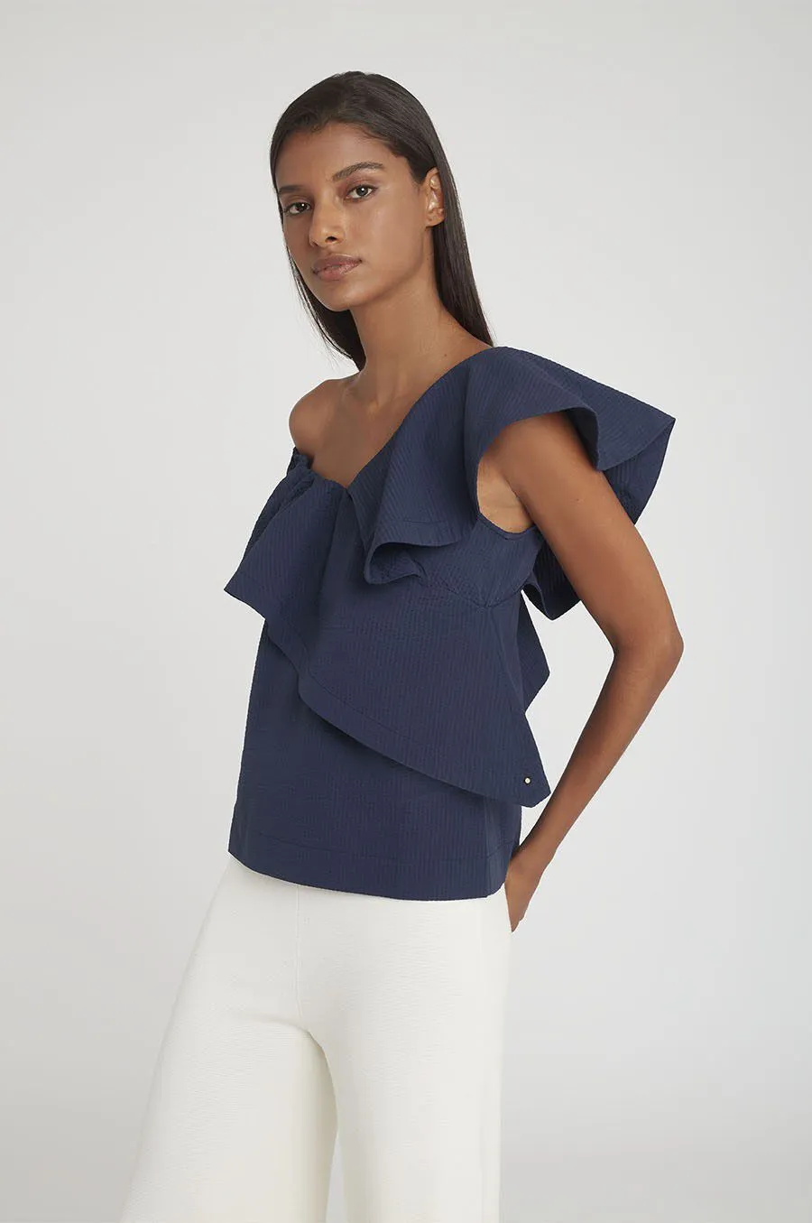 Seersucker Flounce Top