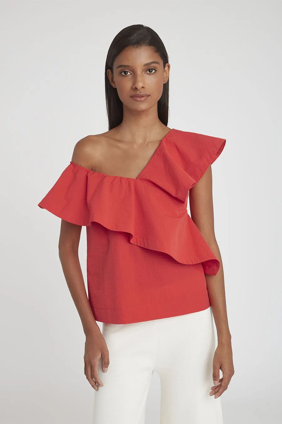 Seersucker Flounce Top