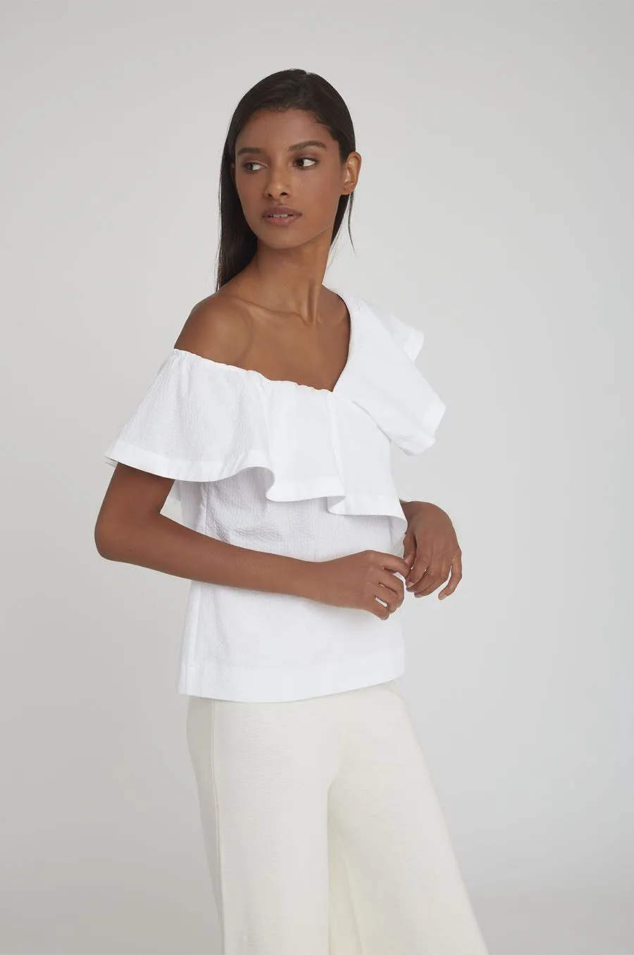Seersucker Flounce Top