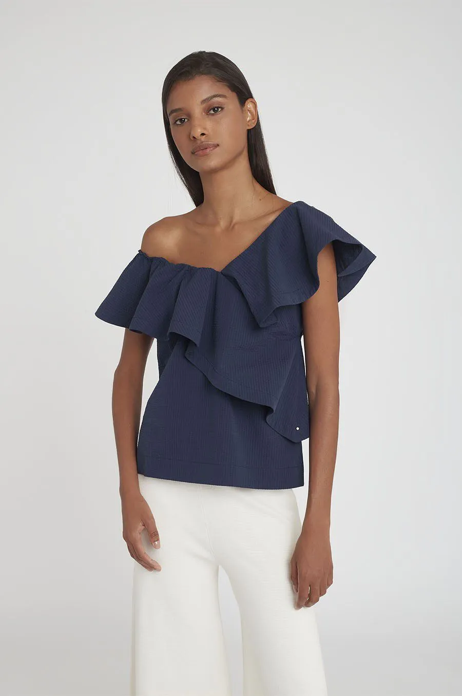 Seersucker Flounce Top