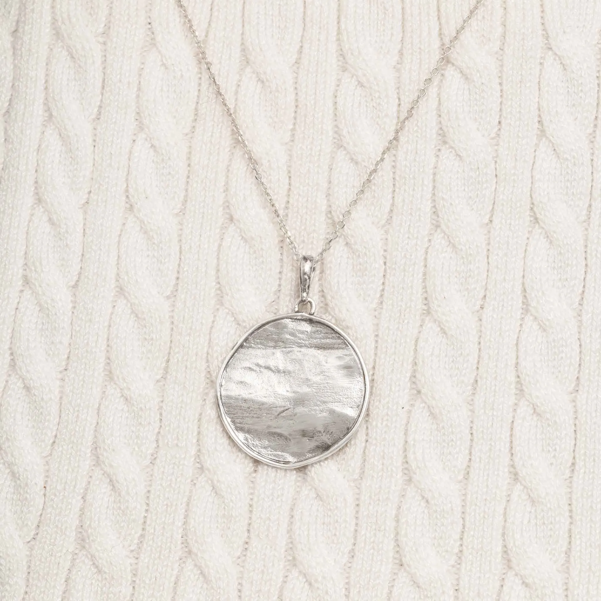 Sterling Silver Large Disc Pendant Necklace