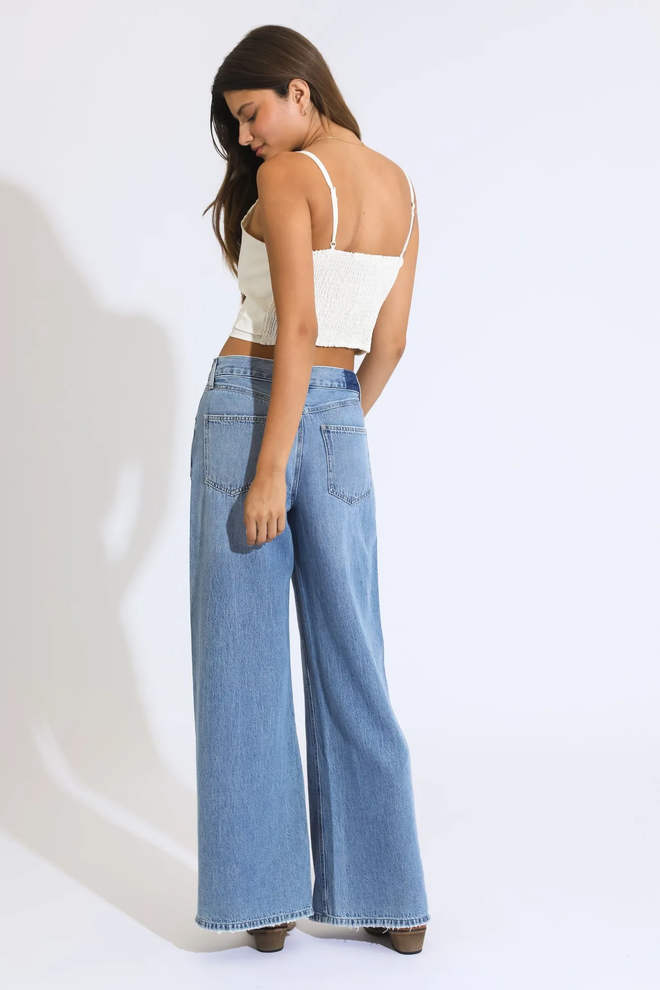 Talia Buttonfly Wide Leg Jeans - Medium Blue Black