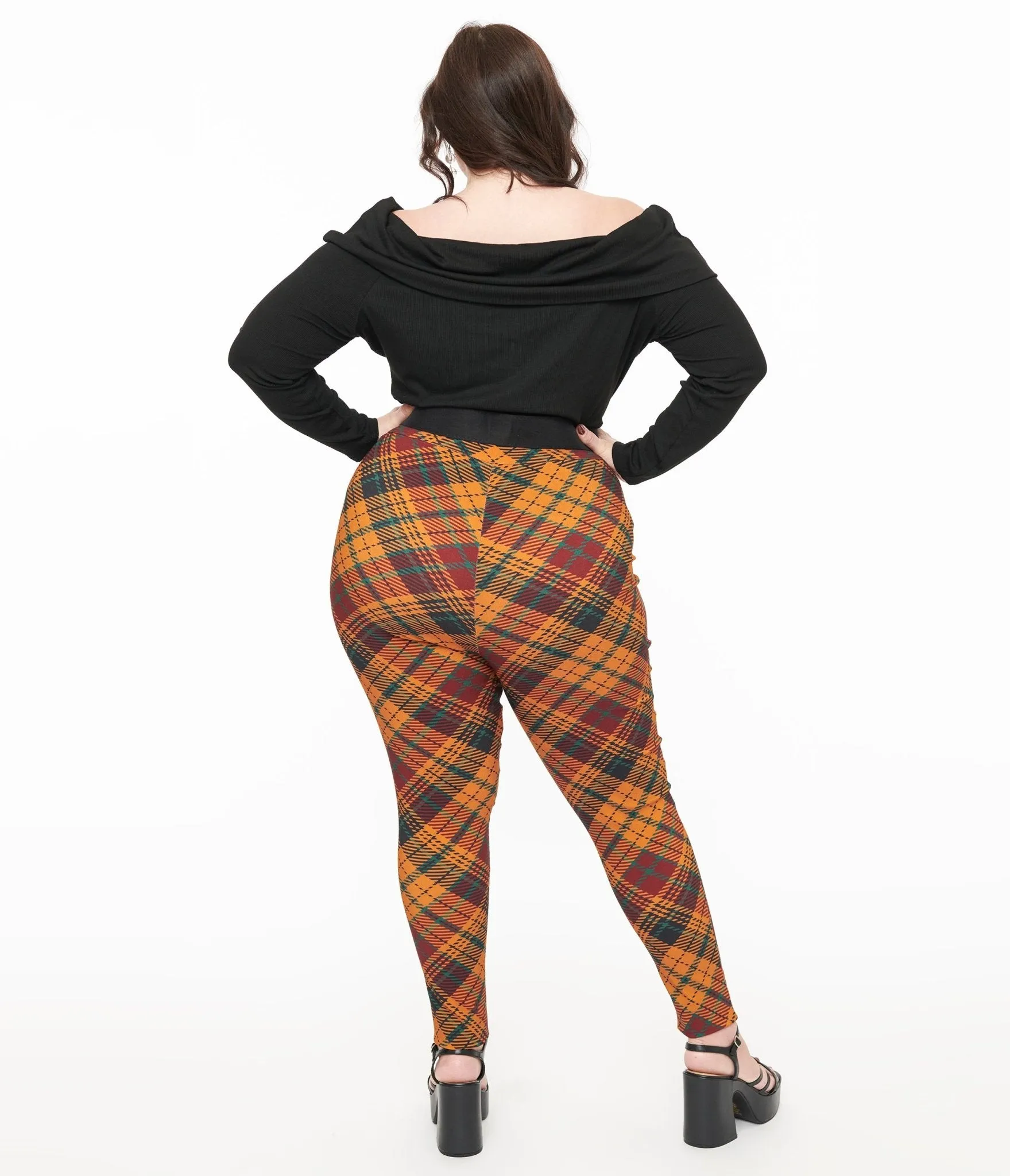 Unique Vintage Plus Size 1960s Mustard & Burgundy Plaid High Waist Cigarette Pants