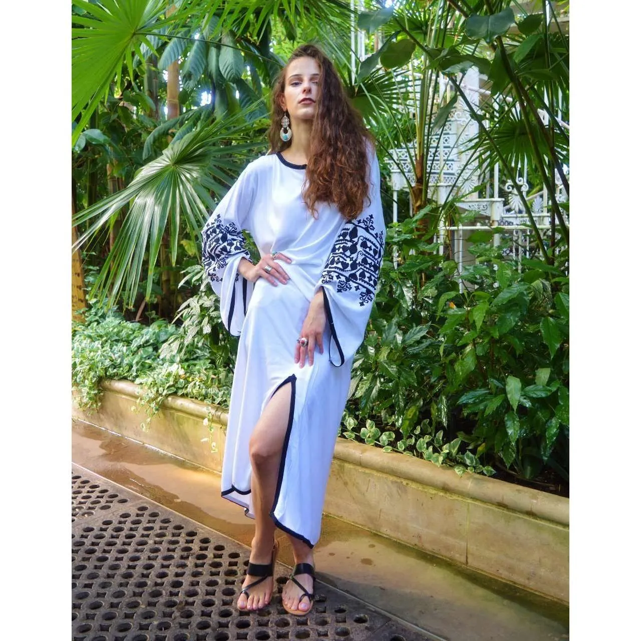 White Zina Kaftan- Moroccan Kaftan, maxi dress, beach cover ups, beach dress, plus size