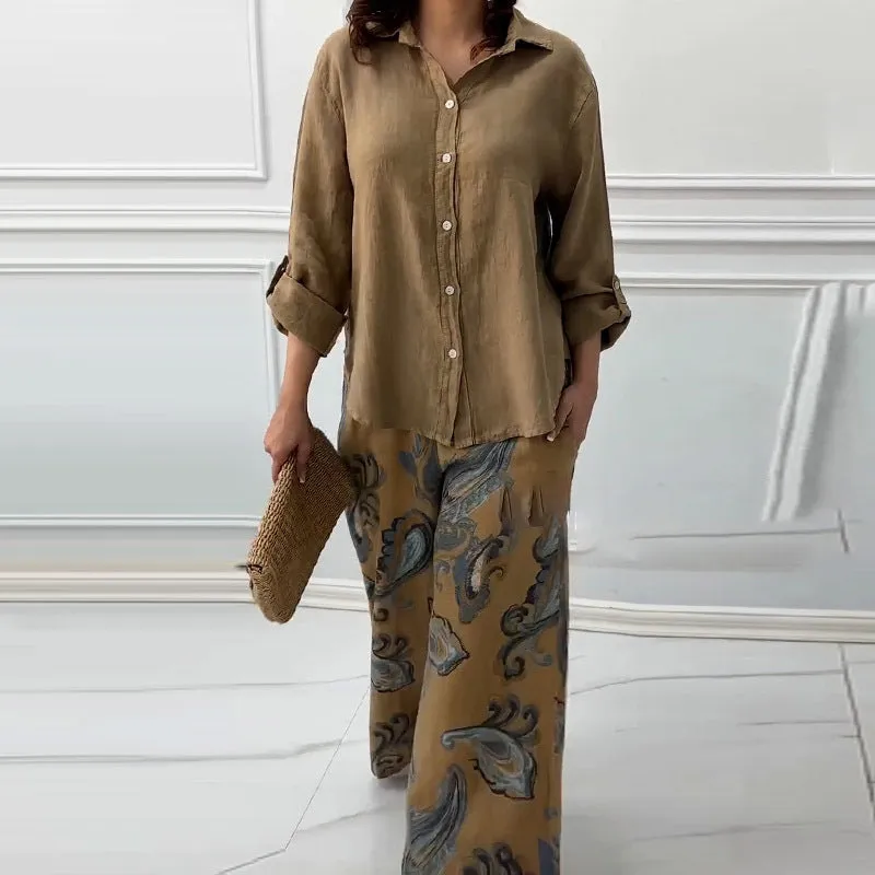 Women's Fashion Loose Cardigan Shirt & High Waist Pants Two Piece Set