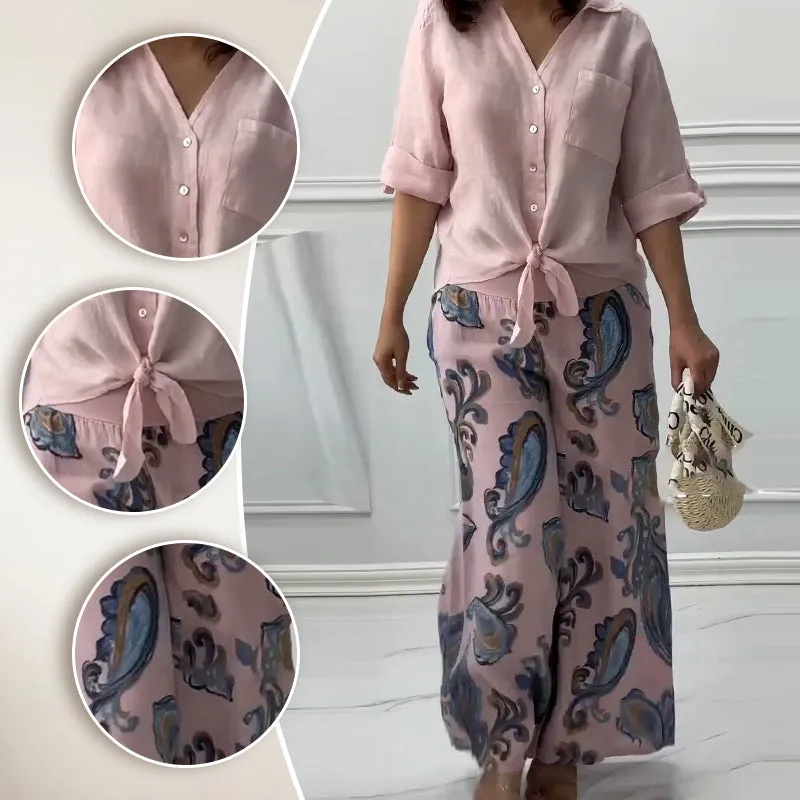 Women's Fashion Loose Cardigan Shirt & High Waist Pants Two Piece Set